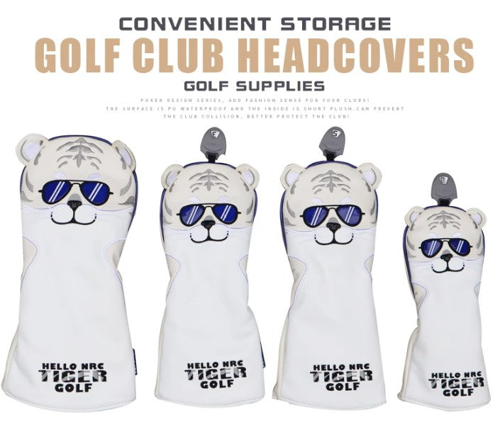HELLO NRC SUNGLASSES TIGER GOLF CLUB COVER FULL SET OF WOOD CLUB COVER BALL HEAD PROTECTOR WATERPROOF PU FABRIC
