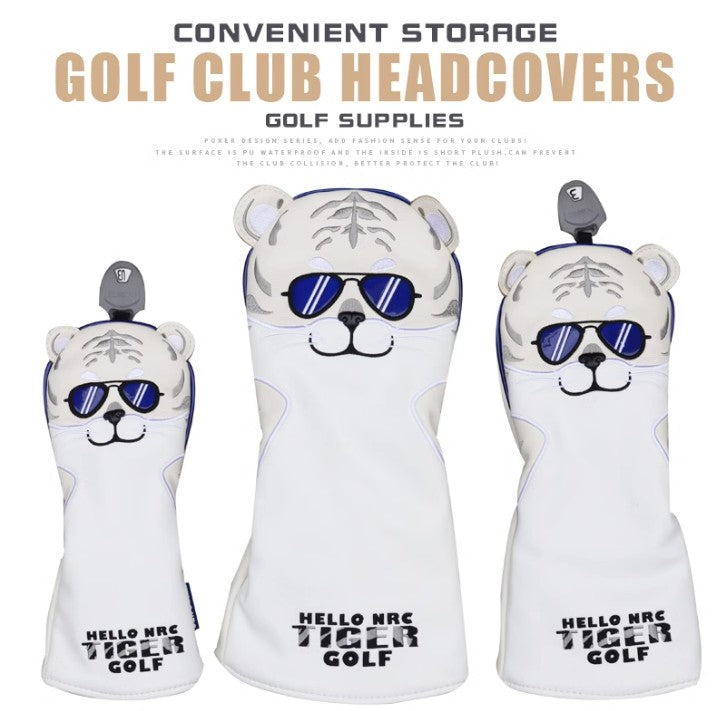 HELLO NRC SUNGLASSES TIGER GOLF CLUB COVER FULL SET OF WOOD CLUB COVER BALL HEAD PROTECTOR WATERPROOF PU FABRIC