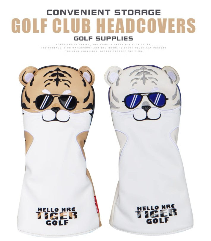 HELLO NRC SUNGLASSES TIGER GOLF CLUB COVER FULL SET OF WOOD CLUB COVER BALL HEAD PROTECTOR WATERPROOF PU FABRIC