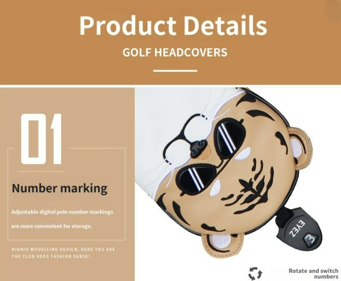 HELLO NRC SUNGLASSES TIGER GOLF CLUB COVER FULL SET OF WOOD CLUB COVER BALL HEAD PROTECTOR WATERPROOF PU FABRIC