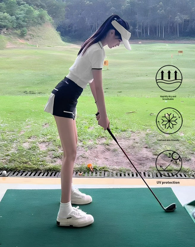 golf apparel women's suit summer ice silk white short sleeve polo shirt golf quick-drying pleated skirt
