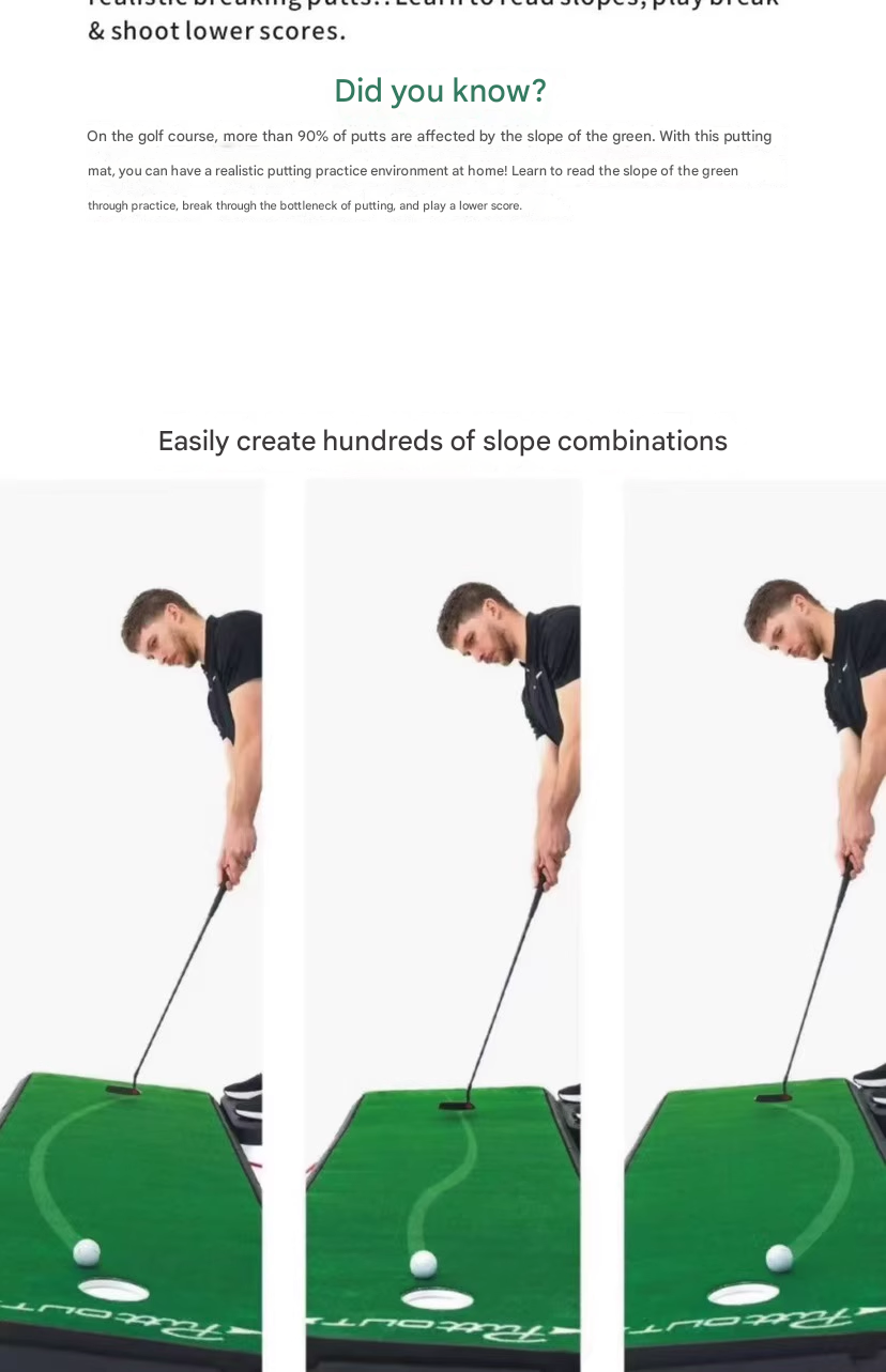 The new PuttOUT AirBreak golf club golf carpet putting training has an adjustable incline