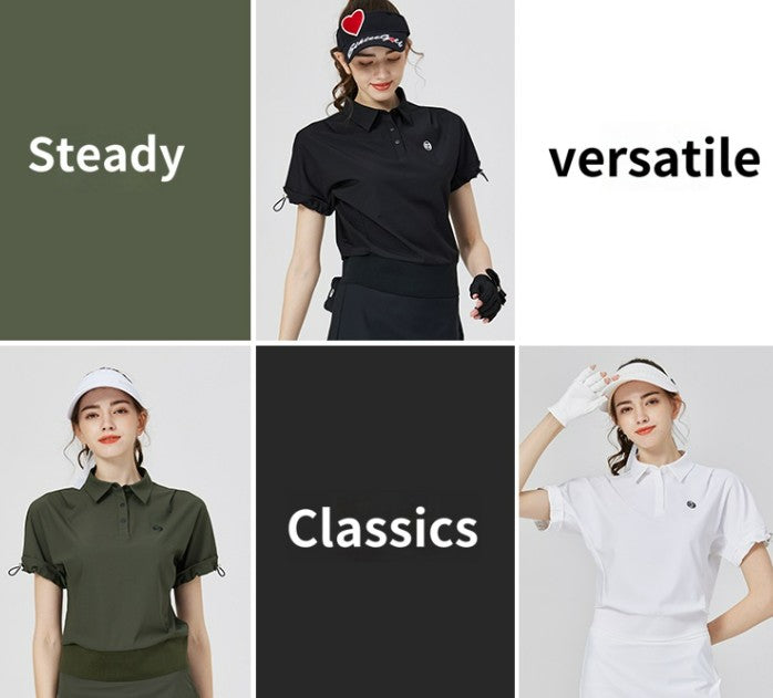 25BG Golf Apparel Women's Short Sleeve Top Stretch Breathable Loose Fit POLO Shirt Women's Jersey Anti-Walk Skirt