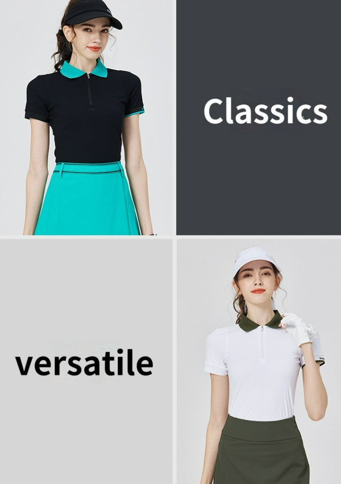 BG Golf Women's Short Sleeve T-Shirt Summer Light Stretch Sports Polo Shirt Quick Dry Breathable Golf Uniform