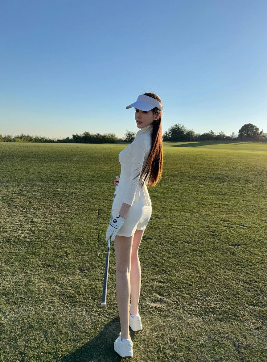 Regolf White Sports Golf Fashion Set Small Stand Collar Long Sleeve Women's Pleated Skirt Tennis Skirt 25 New Spring and Autumn
