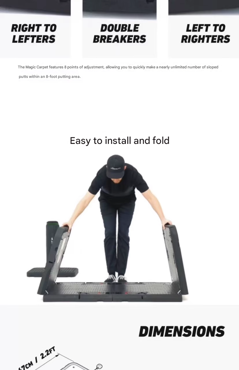 The new PuttOUT AirBreak golf club golf carpet putting training has an adjustable incline