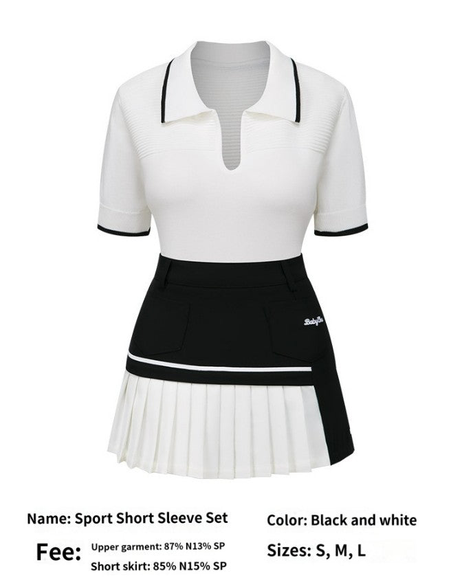golf apparel women's suit summer ice silk white short sleeve polo shirt golf quick-drying pleated skirt