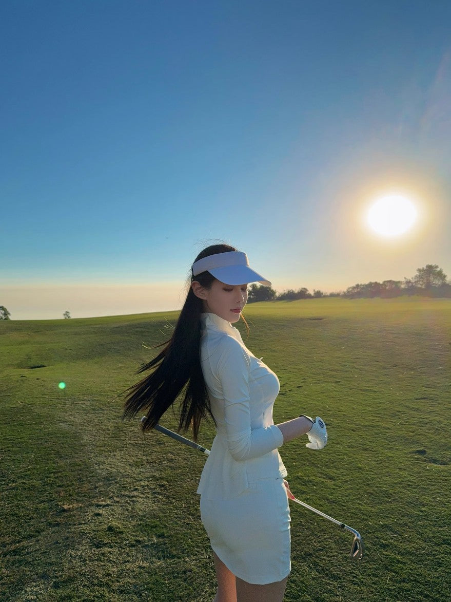 Regolf White Sports Golf Fashion Set Small Stand Collar Long Sleeve Women's Pleated Skirt Tennis Skirt 25 New Spring and Autumn