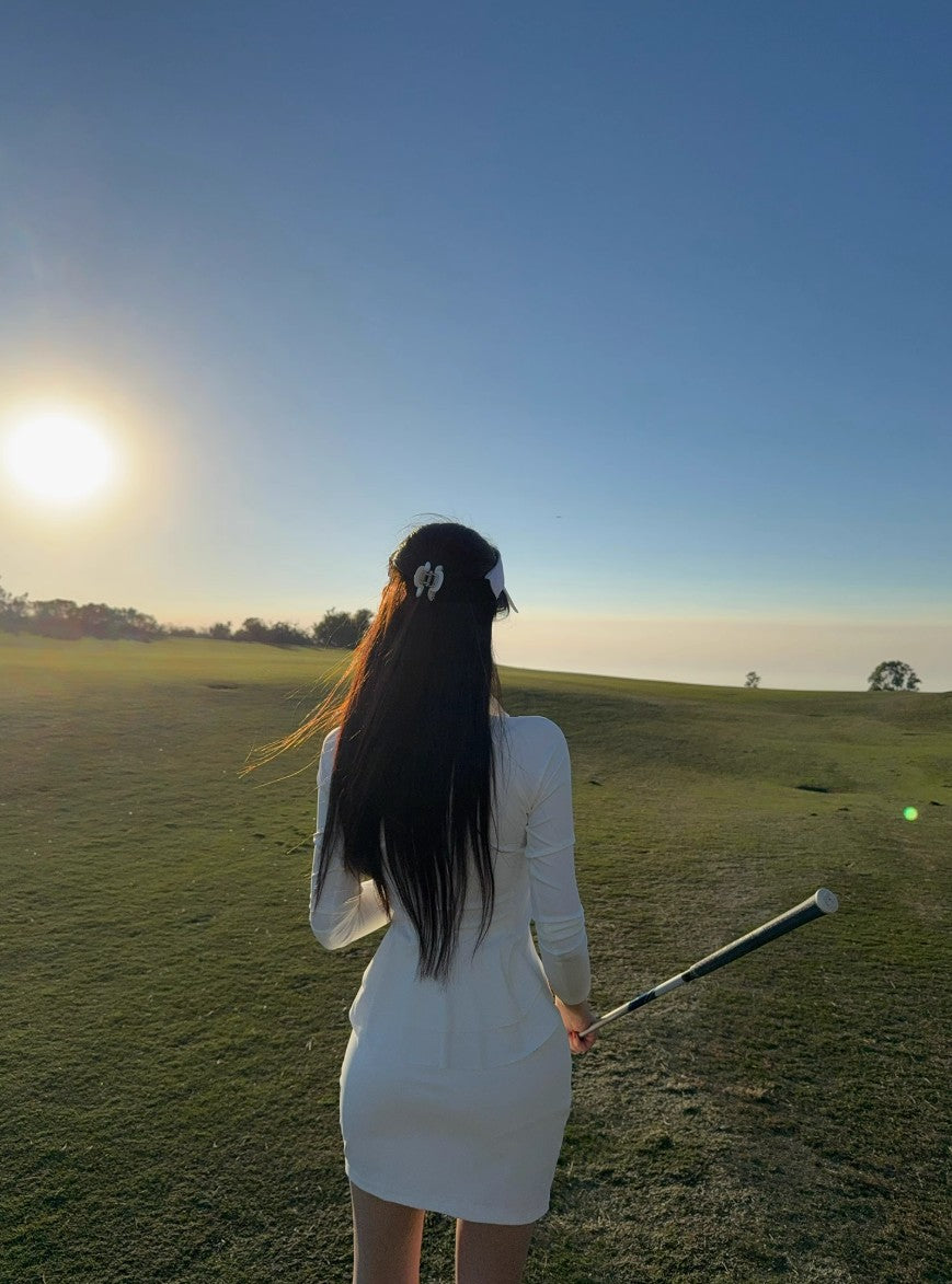 Regolf White Sports Golf Fashion Set Small Stand Collar Long Sleeve Women's Pleated Skirt Tennis Skirt 25 New Spring and Autumn