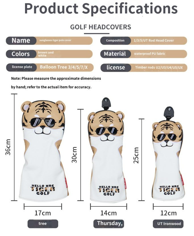 HELLO NRC SUNGLASSES TIGER GOLF CLUB COVER FULL SET OF WOOD CLUB COVER BALL HEAD PROTECTOR WATERPROOF PU FABRIC
