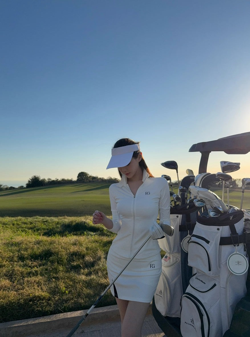 Regolf White Sports Golf Fashion Set Small Stand Collar Long Sleeve Women's Pleated Skirt Tennis Skirt 25 New Spring and Autumn