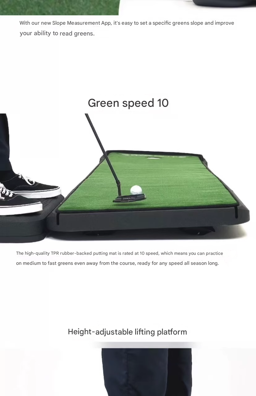 The new PuttOUT AirBreak golf club golf carpet putting training has an adjustable incline