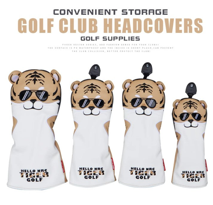 HELLO NRC SUNGLASSES TIGER GOLF CLUB COVER FULL SET OF WOOD CLUB COVER BALL HEAD PROTECTOR WATERPROOF PU FABRIC