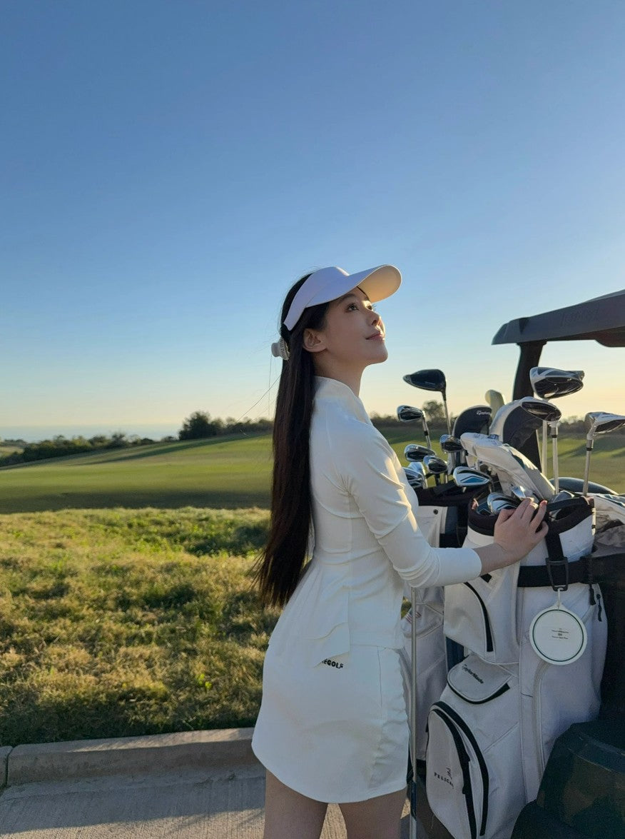 Regolf White Sports Golf Fashion Set Small Stand Collar Long Sleeve Women's Pleated Skirt Tennis Skirt 25 New Spring and Autumn