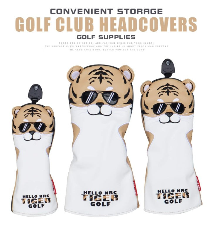HELLO NRC SUNGLASSES TIGER GOLF CLUB COVER FULL SET OF WOOD CLUB COVER BALL HEAD PROTECTOR WATERPROOF PU FABRIC