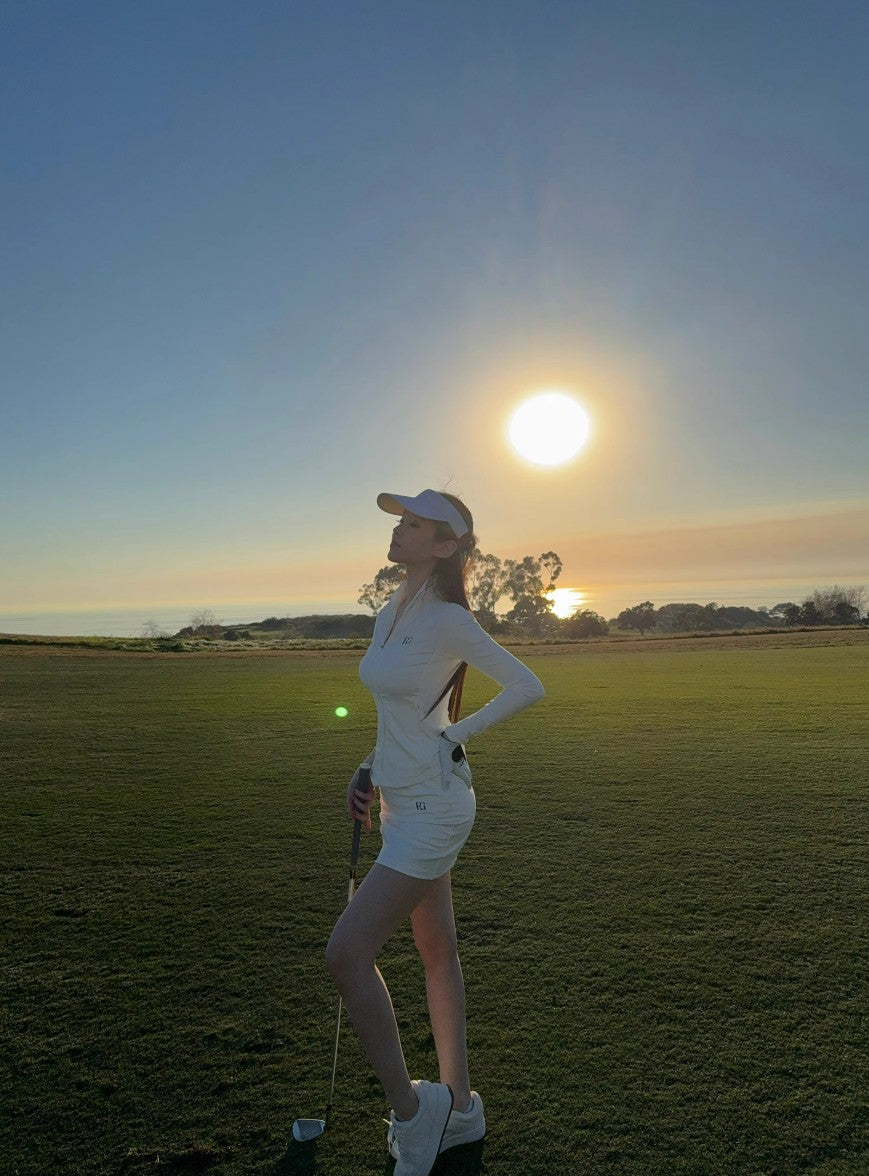 Regolf White Sports Golf Fashion Set Small Stand Collar Long Sleeve Women's Pleated Skirt Tennis Skirt 25 New Spring and Autumn