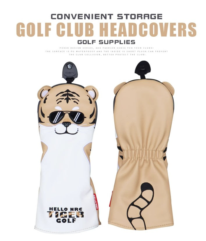 HELLO NRC SUNGLASSES TIGER GOLF CLUB COVER FULL SET OF WOOD CLUB COVER BALL HEAD PROTECTOR WATERPROOF PU FABRIC