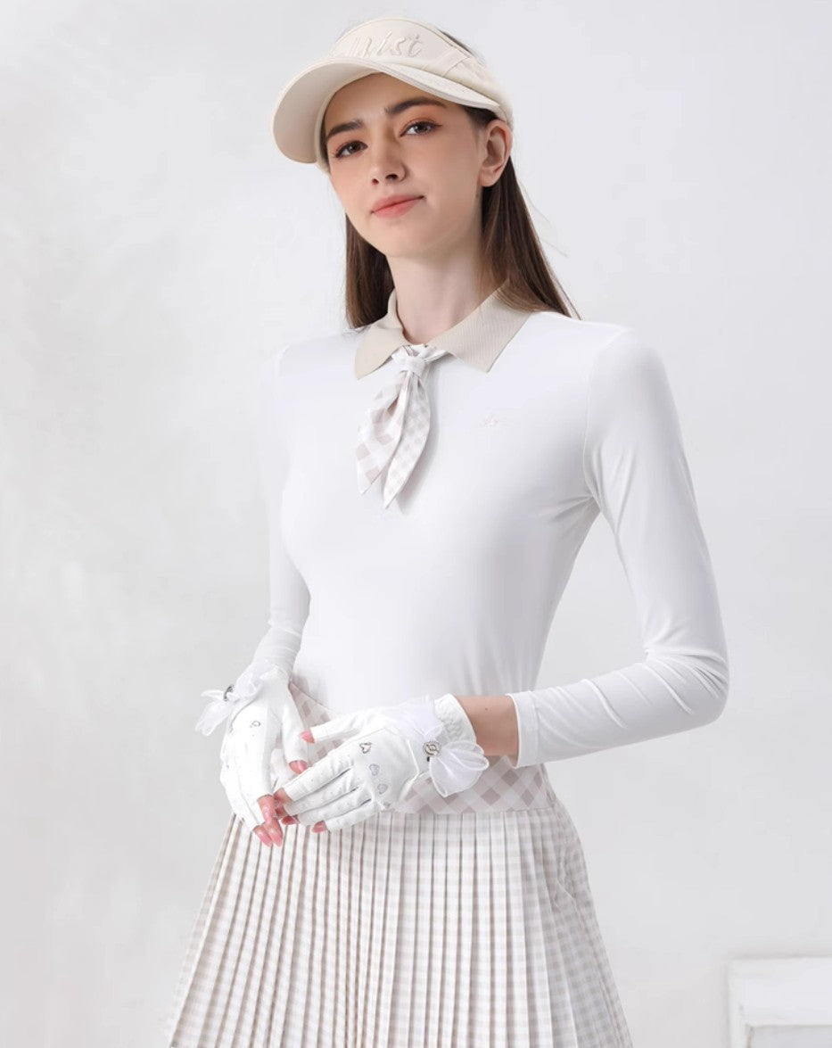 Golf Women's Autumn Winter Fashion Tennis Slim Fit Contrast Embroidered Top Golf Plaid Pleated Skirt Set