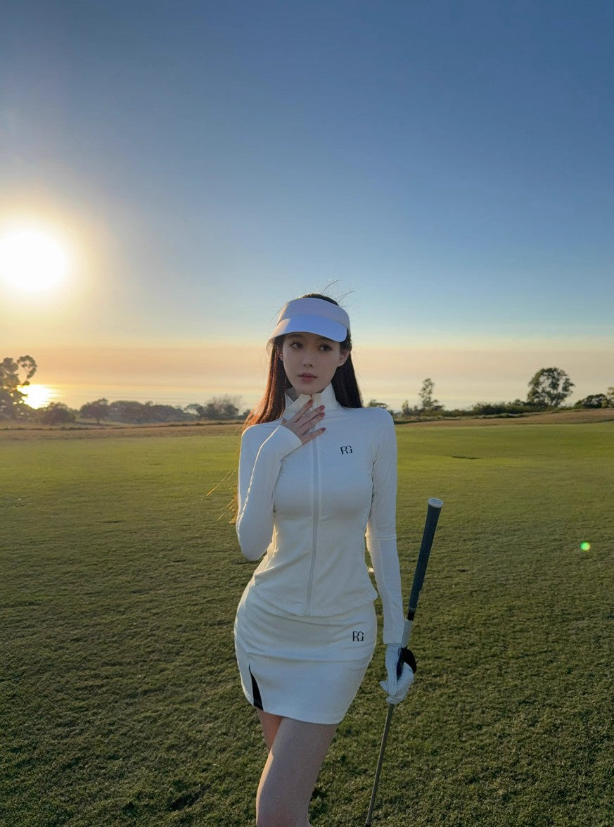 Regolf White Sports Golf Fashion Set Small Stand Collar Long Sleeve Women's Pleated Skirt Tennis Skirt 25 New Spring and Autumn