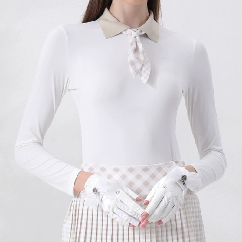 Golf Women's Autumn Winter Fashion Tennis Slim Fit Contrast Embroidered Top Golf Plaid Pleated Skirt Set