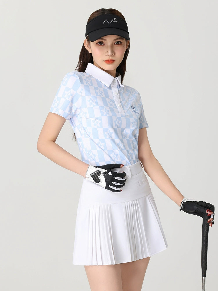 Niefle Golf Women's Fashion Print Plaid POLO Shirt Quick Dry Short Sleeve Breathable Comfortable Tracksuit Skirt