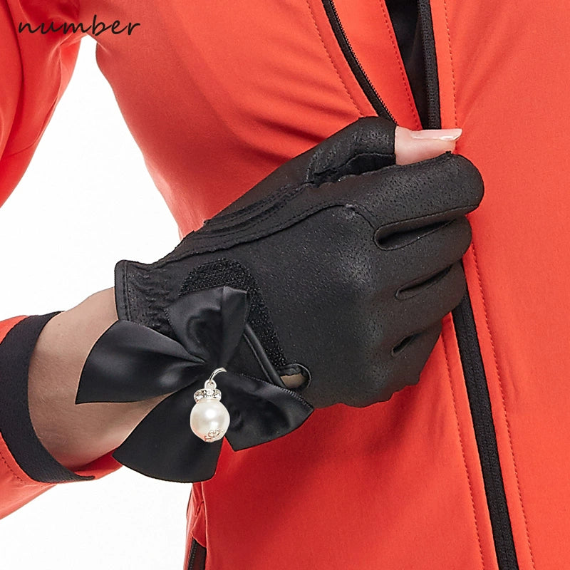 Number Golf Gloves Women's Summer Sunscreen Breathable Anti-Slip Gloves Women's Fingerless Golf Gloves