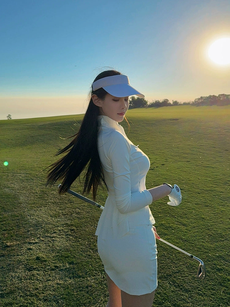 Regolf White Sports Golf Fashion Set Small Stand Collar Long Sleeve Women's Pleated Skirt Tennis Skirt 25 New Spring and Autumn