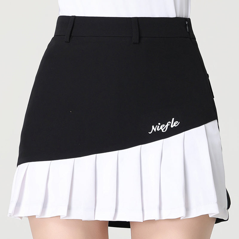 Niefle Golf Women's Summer New Color-Blocked Slim Stretch Short Sleeve Top Breathable Quick Dry Fashion Set