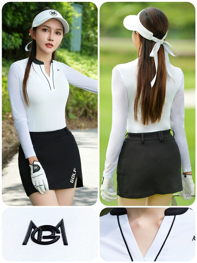 Golf Women's Summer Sun Protection Base Shirt, Ice Silk Long Sleeve Top, Tennis T-Shirt Clothing, Women's Clothing Set