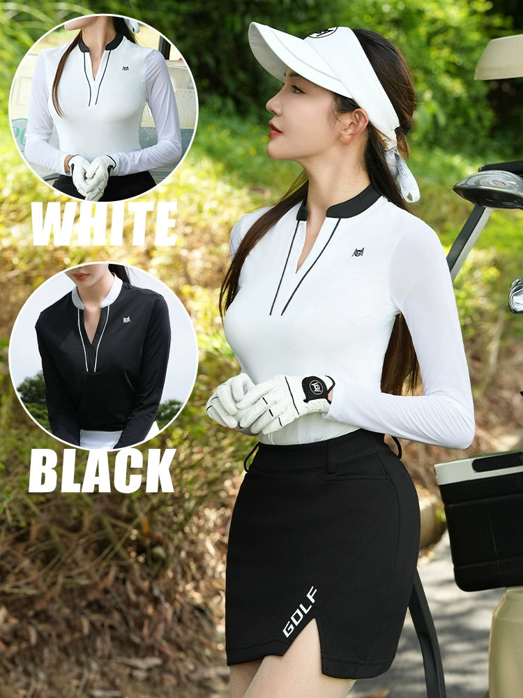 Golf Women's Summer Sun Protection Base Shirt, Ice Silk Long Sleeve Top, Tennis T-Shirt Clothing, Women's Clothing Set