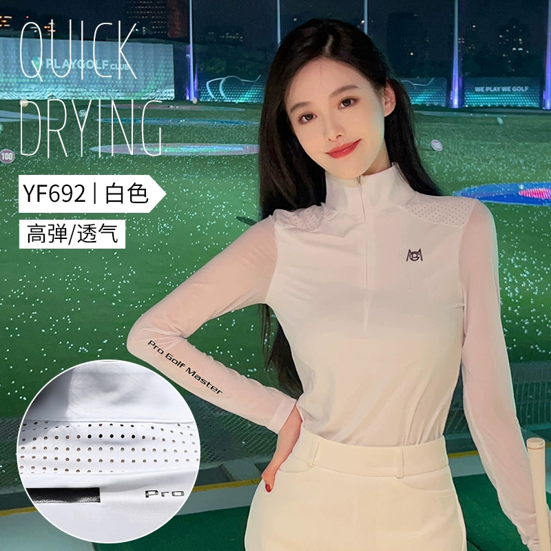 Golf Women's Summer Sun Protection Base Shirt, Ice Silk Long Sleeve Top, Tennis T-Shirt Clothing, Women's Clothing Set