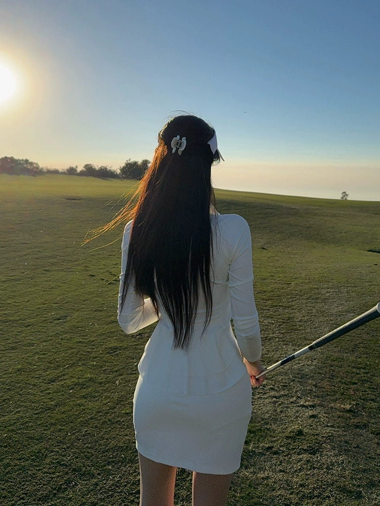 Regolf White Sports Golf Fashion Set Small Stand Collar Long Sleeve Women's Pleated Skirt Tennis Skirt 25 New Spring and Autumn