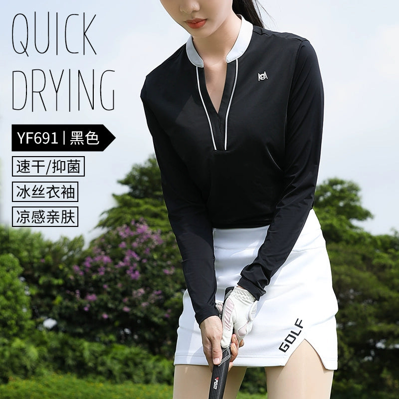 Golf Women's Summer Sun Protection Base Shirt, Ice Silk Long Sleeve Top, Tennis T-Shirt Clothing, Women's Clothing Set