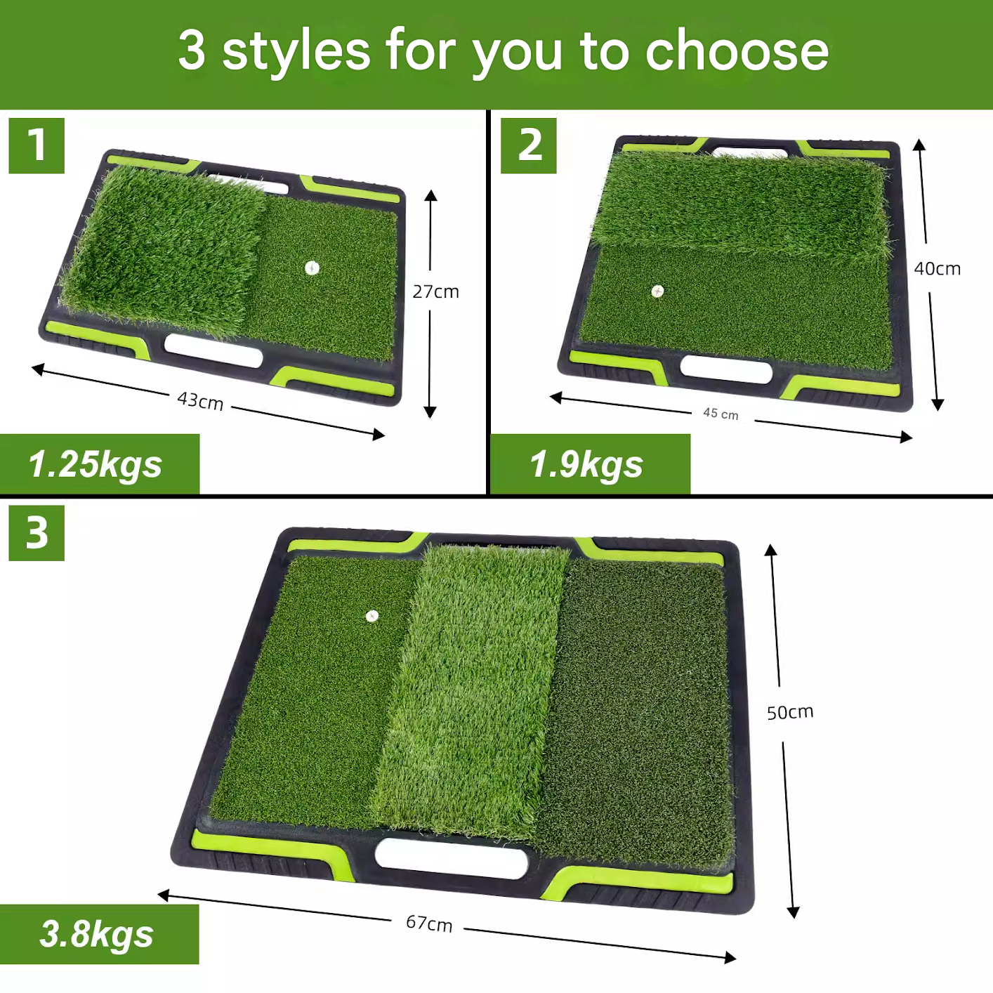 Hand-held golf double grass and three grass percussion mats, artificial turf mats, indoor swing practice mats, non-slip rubber soles