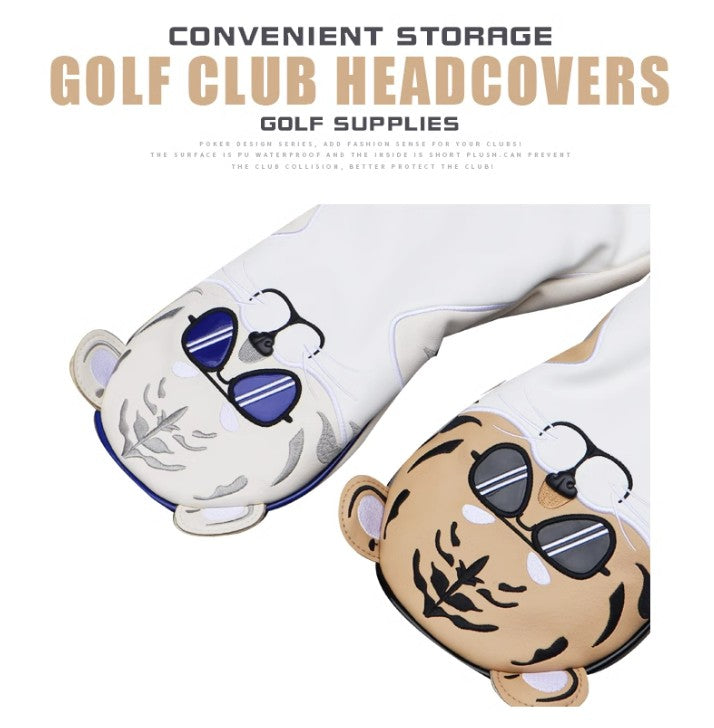 HELLO NRC SUNGLASSES TIGER GOLF CLUB COVER FULL SET OF WOOD CLUB COVER BALL HEAD PROTECTOR WATERPROOF PU FABRIC
