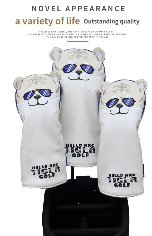 HELLO NRC SUNGLASSES TIGER GOLF CLUB COVER FULL SET OF WOOD CLUB COVER BALL HEAD PROTECTOR WATERPROOF PU FABRIC