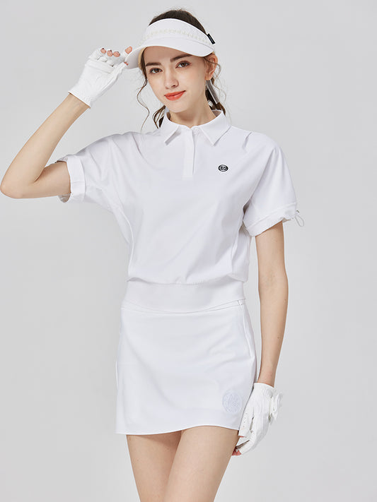 25BG Golf Apparel Women's Short Sleeve Top Stretch Breathable Loose Fit POLO Shirt Women's Jersey Anti-Walk Skirt